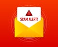 Scam alert red banner. Scam email message isolated on red background. Vector illustration.