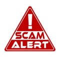 Scam alert. Red warning triangle sign with symbol and text. Royalty Free Stock Photo