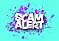 Scam alert sign with purple cut out ribbon confetti background Royalty Free Stock Photo