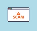 Scam alert, System error, broken page on browser window logo design. Notification message on device screen.