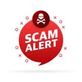 Scam alert warning sign, badge on white background Royalty Free Stock Photo