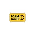 Scam alert yellow sign isolated on white background. Yellow road sign with text Scam Alert