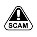 Scam triangle sign for icon isolated on white, scam warning sign graphic for spam email message and error virus, scam alert icon