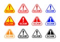 Scam triangle sign label isolated on white, scam warning sign graphic for spam email message and error virus, scam alert icon