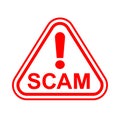 Scam triangle sign red for icon isolated on white, scam warning sign graphic for spam email message and error virus, scam alert