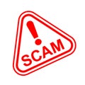 Scam triangle sign red for icon isolated on white, scam warning sign graphic for spam email message and error virus, scam alert Royalty Free Stock Photo