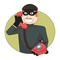 Scammer is holding a telephone in his hand. Royalty Free Stock Photo