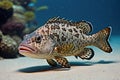 Scamp Grouper Mycteroperca phenax swimming in blue sea water