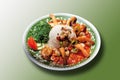 Scampis with boiled basmati rice,tomato herb sauce and spinach Royalty Free Stock Photo