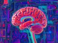 A scan of the brain from an MRI machine, with psychedelics forms and colors Royalty Free Stock Photo
