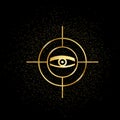 Scan eye, security gold icon. Vector illustration of golden particle background