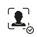 Scan Face ID on Smartphone Silhouette Icon. Facial Recognition Glyph Pictogram. Biometric Identification Technology Royalty Free Stock Photo