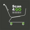 Scan & Go vector illustration with barcode and trolly