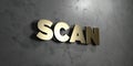 Scan - Gold sign mounted on glossy marble wall - 3D rendered royalty free stock illustration