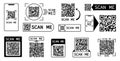 Scan me badges. QR codes in frames for scanning of smartphone. Code for web money transfer, payment bills, online