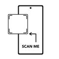 Scan me frame with mobile icon, black arrow and black square border. Royalty Free Stock Photo