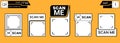Scan me icon with qr code frame for sticker logo arrow. Design phone payment with shape vector qrcode for cta app website. Set Royalty Free Stock Photo