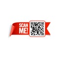 Scan me icon with red ribbon.