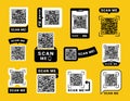 Scan me sign collection vector flat QR codes template binary identity cyberspace information Royalty Free Stock Photo