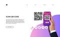 Scan qr code for finance online payment cashless society concept