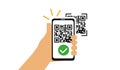 scan qr code icon, payment hand with phone, scanner app Royalty Free Stock Photo