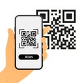 Scan QR code on mobile phone. Electronic, digital technology, barcode. Qr code for payment. Mobile phone scanning QR Royalty Free Stock Photo