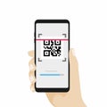 Scan QR code with Mobile phone. Scanning barcode with telephone.