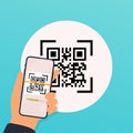 Scan QR code  to Mobile Phone. Electronic , digital technology, barcode. Vector illustration Royalty Free Stock Photo