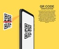 Scan QR code to Mobile Phone. Electronic , digital technology, barcode. Vector illustration. Royalty Free Stock Photo