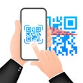 Scan QR code to Mobile Phone. Electronic, digital technology, barcode. Vector stock illustration. Royalty Free Stock Photo
