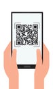 Scan the QR code using a scanner on your tablet or phone to confirm vaccination or to make a purchase. Royalty Free Stock Photo