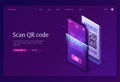 Scan Qr code verification service isometric banner Royalty Free Stock Photo