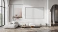 a Scandi home interior captured in a realistic photograph, featuring a blank horizontal art mock-up, curated for