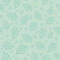 Scandi leaf vector hand drawn modern seamless pattern background. Pastel monochrome teal aqua blue painterly backdrop