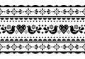 Scandinavian love, Valentine`s Day folk art seamless vector long pattern, floral cute Nordic design with birds, hearts and flowers