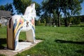 White Dala Horse wooden statue symbolizes the Swedish and Norwegian culture of the small Minnesota town