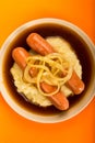 Scandiinavian or Norwegian Sausage and Mashed Potatoes With Gravy and Fried Onions Royalty Free Stock Photo