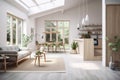 scandinave interior with floating wooden furniture and natural light