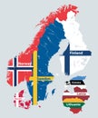 Scandinavia and Baltic countries political detailed map. Vector illustration