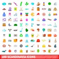 100 scandinavia icons set, cartoon style Royalty Free Stock Photo