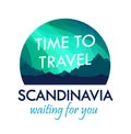 Scandinavia Travel Badge isolated on white, Label for Travel Agency organizing Tours to Scandinavia