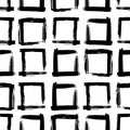 Scandinavian Abstract grunge texture Seamless pattern paint squares geometric background grid print, black on white background.