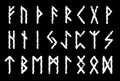 Scandinavian ancient runic alphabet set white color isolated on black background