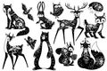 Scandinavian animals. Forest dwellers nordic with floral patterns. Deer, fox and hare, squirrel and hedgehog, lynx and