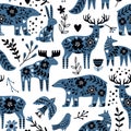 Scandinavian animals seamless pattern
