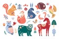 Scandinavian animals set Folk forest vector illustration