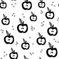 Scandinavian apple seamless pattern. Vector black and white monochrome scandi print. Child trendy background