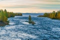 Scandinavian autumn landscape with river