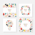 Scandinavian baby cards collection, set of vector frames, borders and wreaths with copy space, abstract doodle shapes