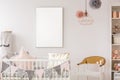 Scandinavian baby room with crib Royalty Free Stock Photo